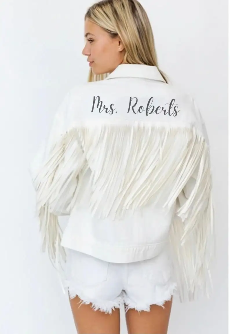 Personalized Jean Jacket White Fringe 