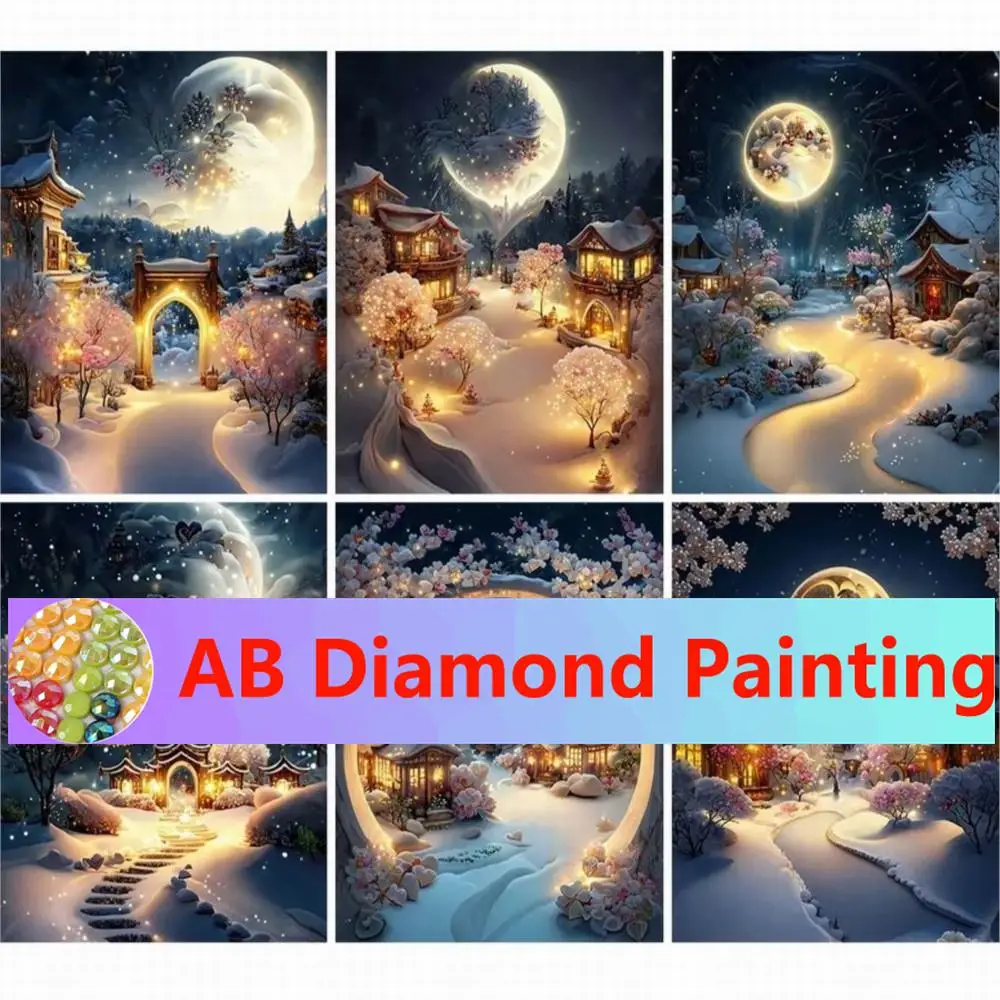 

Diamond Painting Winter Scenery House Diy Full Mosaic Manual Arts Landscape Moon Rhinestone Embroidery Picture Wall Decor