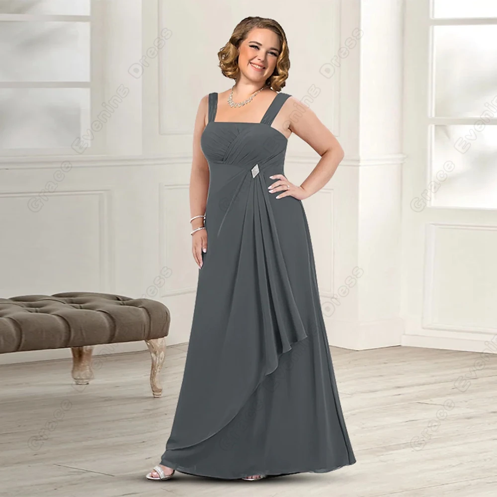 Plus Size Grey Mother of Bride Dresses Chiffon Three Quarter Wedding Party Gowns