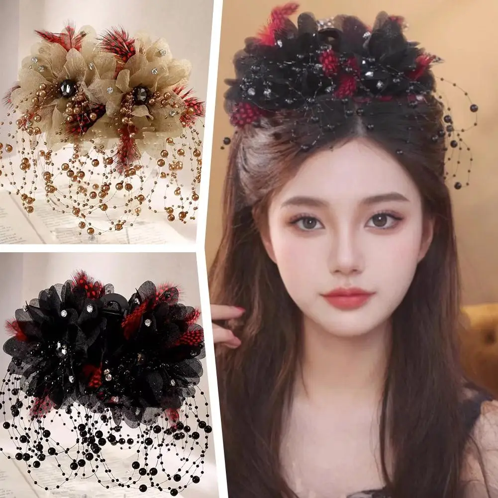 2024 neue Blume Quaste Haar Clip Frauen Elegante Perle Shark Quaste Haar Zubehör Mode Perle Greifen Quaste Feder Clip Cl d3C0