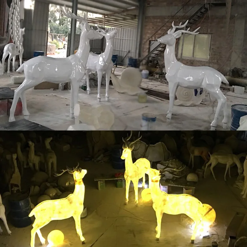 

Outdoor fiberglass geometric luminous sika deer sculpture, animal garden decoration, landscape decorations