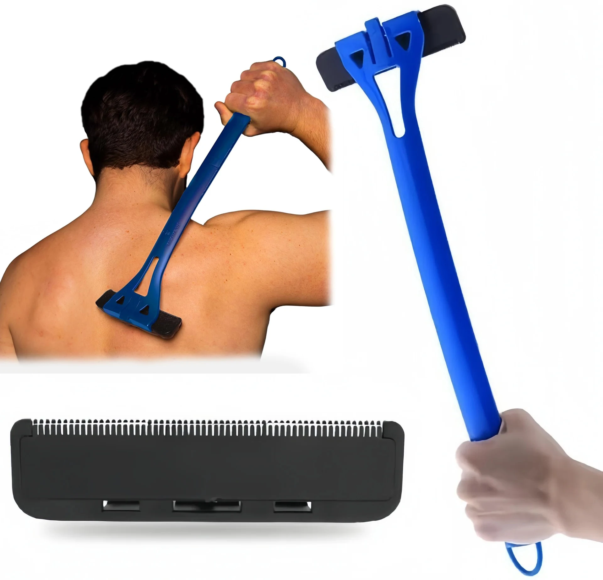 Back Hair Removal and Body Shaver Extra-Long Handle, Shave Wet or Dry Long Handle Back Hair and Body Shavers Back Shaver for Men extended glue removal spatula with 10pcs metal plastic blades long handled scraper razor blade for paint glue adhesive remover