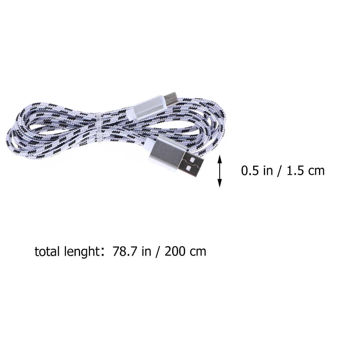 나일론 편조 USB 타입 C 케이블 2M 실버 고속 충전 데이터 동기화 코드 (S8, S8 플러스용)