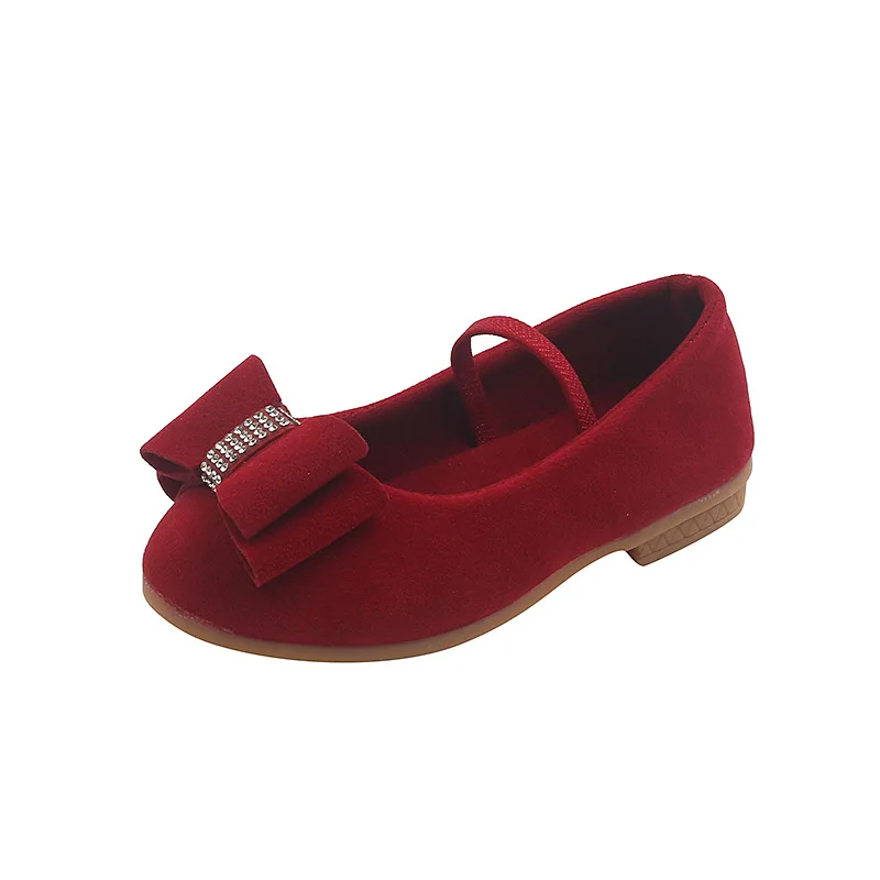 Suede School Shoes for Girls New Spring Summer Breathable Princess Shoe Child Simple Design Bowtie Children Footwear H06089