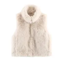 2025 Autumn New Women's Vest Coat Artificial Fur Effect Versatile Fake Skinl High Collar Regular Length No Button Pure Color