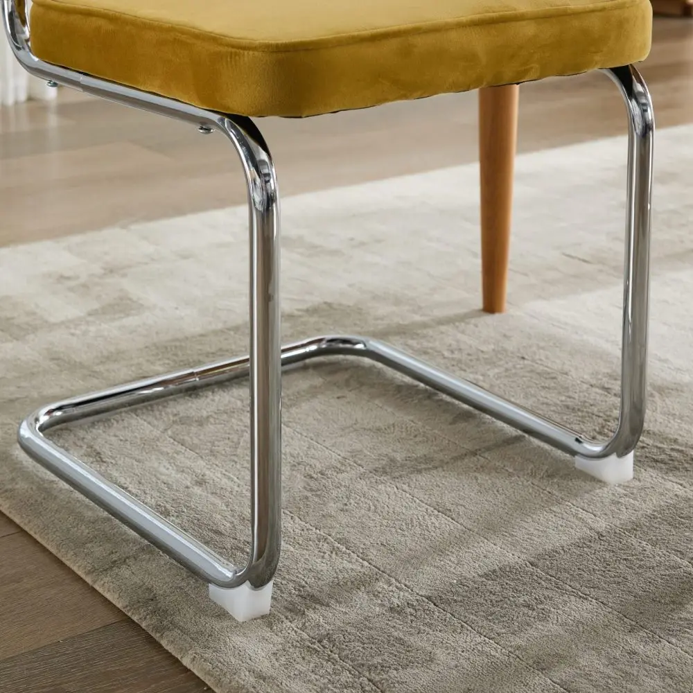 Moderne Esszimmerstühle aus der Mitte des Jahrhunderts, 2er-Set, Samt-Akzentstühle mit Rohrrrückenlehne und rostfreiem Chromsockel, gepolstertes Rattan – Detail 25