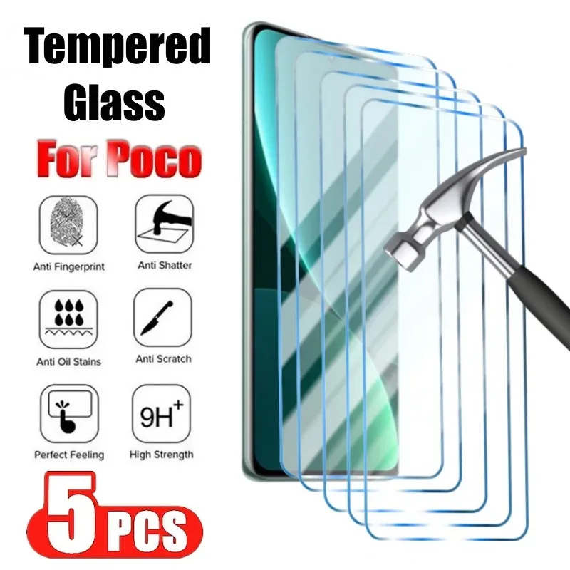 

5Pcs Protective X3 NFC M5S M5 Film Screen Protector For Xiaomi Poco F3 F4 GT F2 M3 M4 X4 Pro 5G Glass