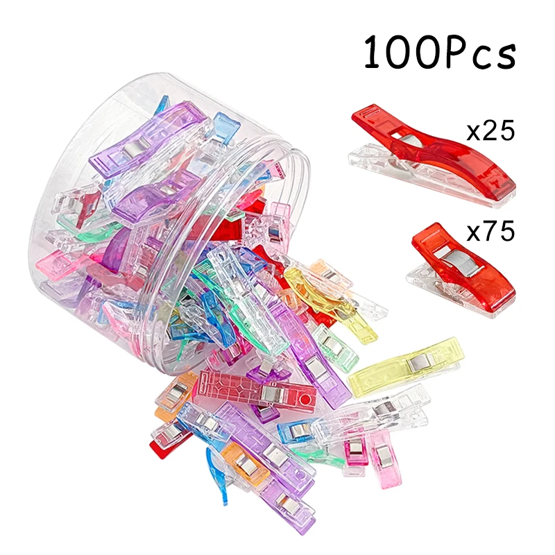 KOLUPA Sewing Clips, 100 Pcs with Plastic Box, Assorted Colors Quilt Clips Quilting Clips for Fabric Clips for Sewing and Quilting, Fabric Sewing