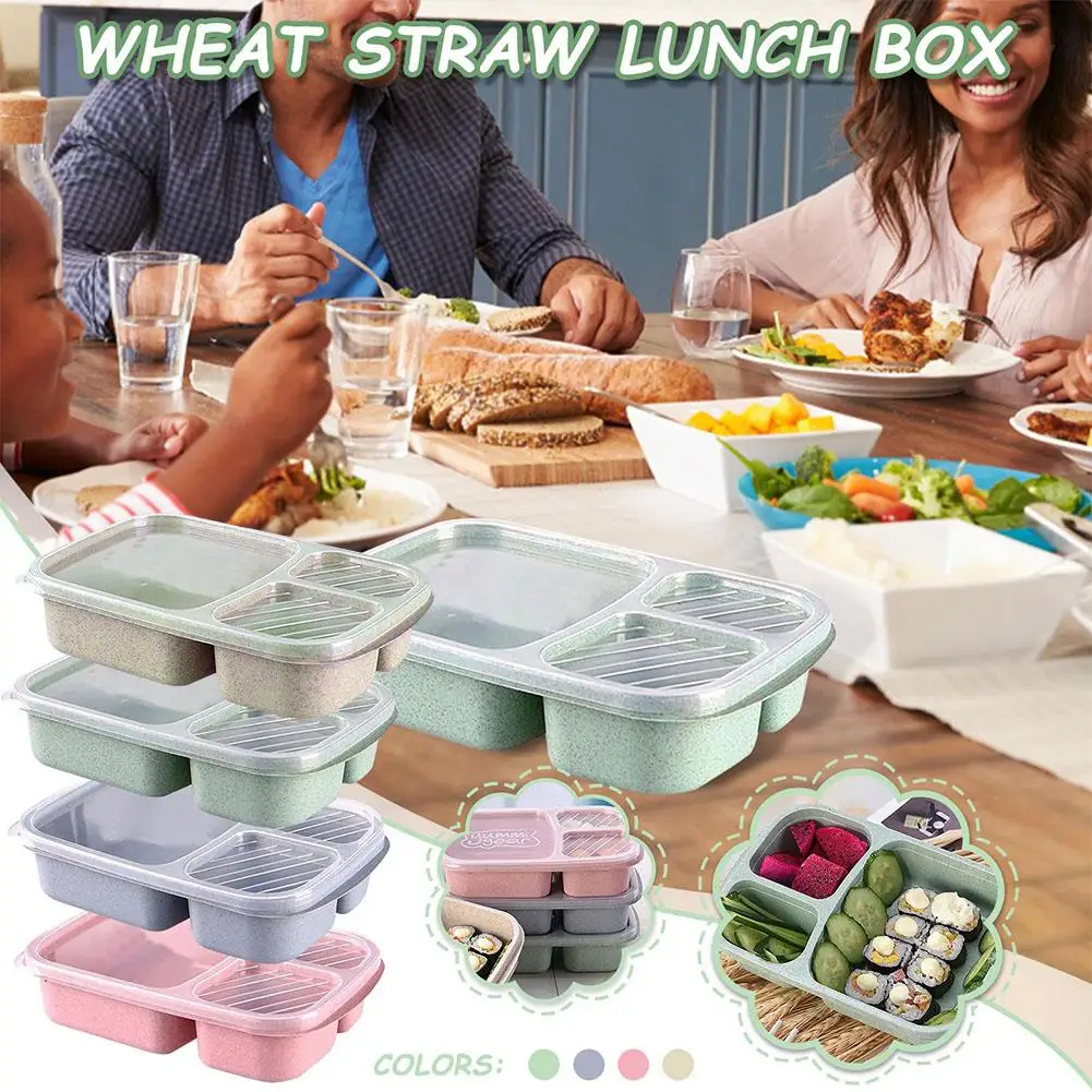 Microwave Lunch Box Wheat Straw Dinnerware Food Storage Container Children  Kids School Office Portable Bento Box