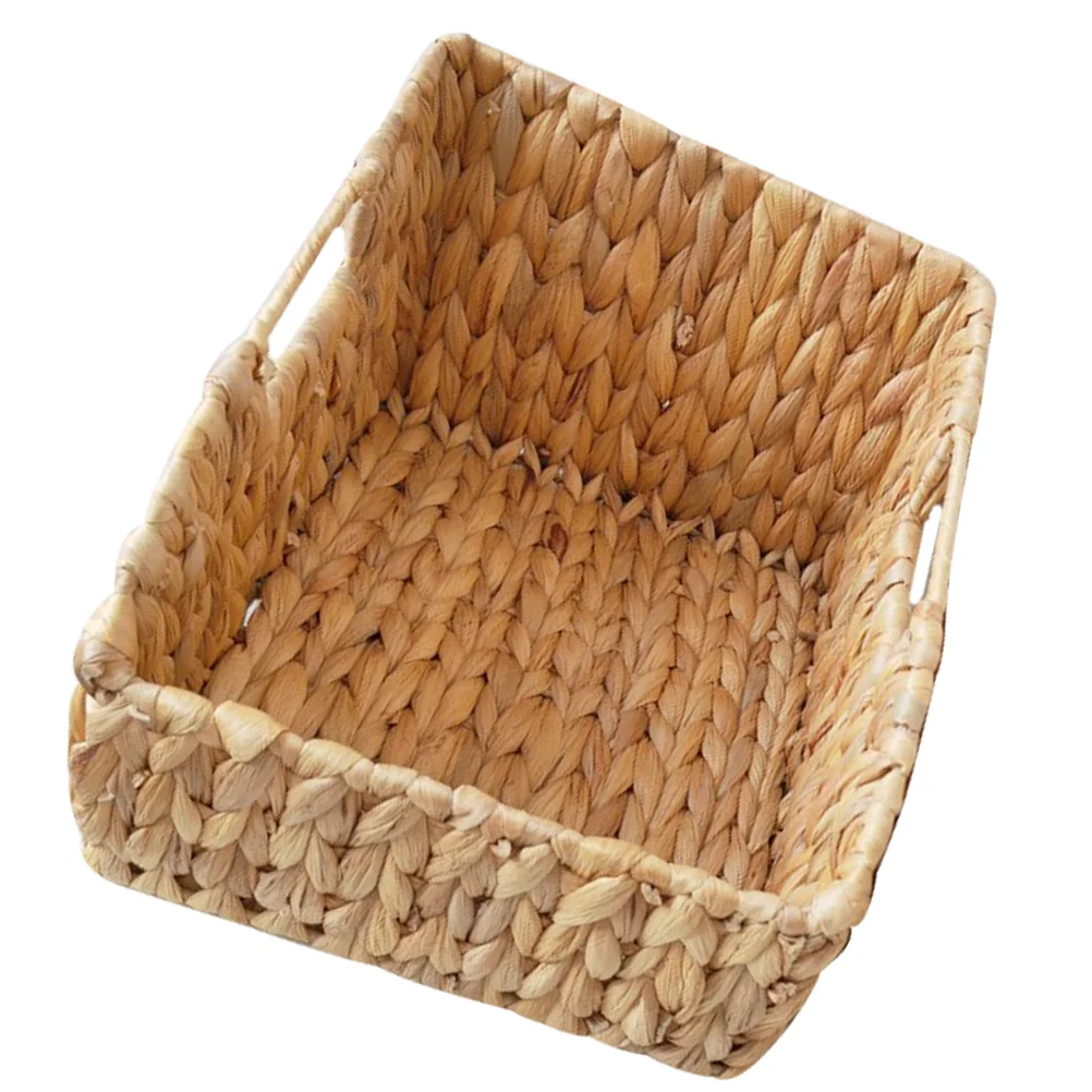 

Large Seagrass Wicker Storage Basket Handles Water Hyacinth Magazine Storage Bins Bathroom Organizer Retro Woven Makeup