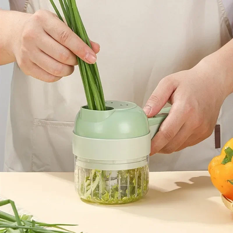 4 in1 Multifunctional Electric Vegetable Cutter Slicer Garlic Mud Masher Chopper Cutting Pressing Mixer Food Slice USB Charging