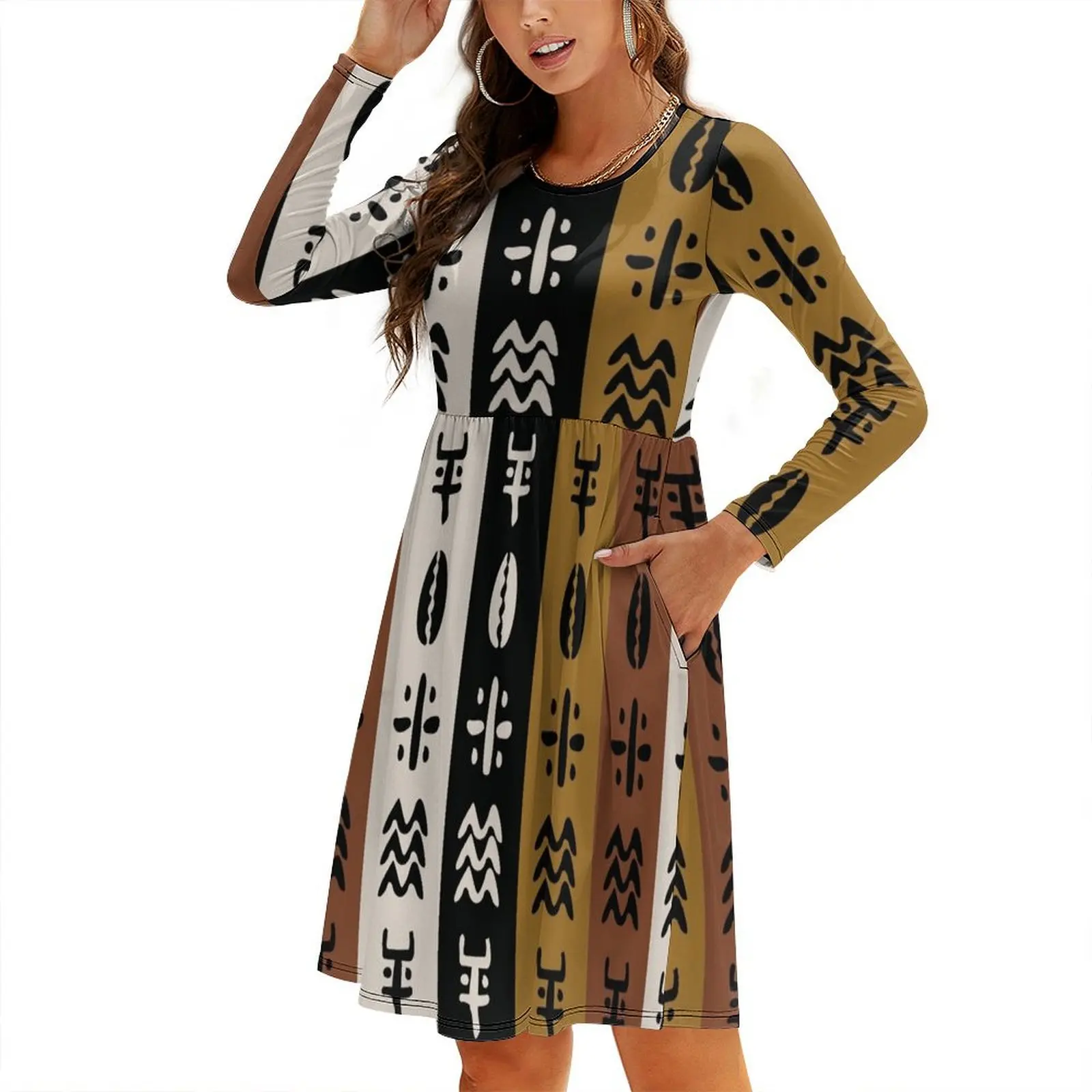 

Bogolan Dress Round Neck Baggy Dress women party dresses Evening dresses