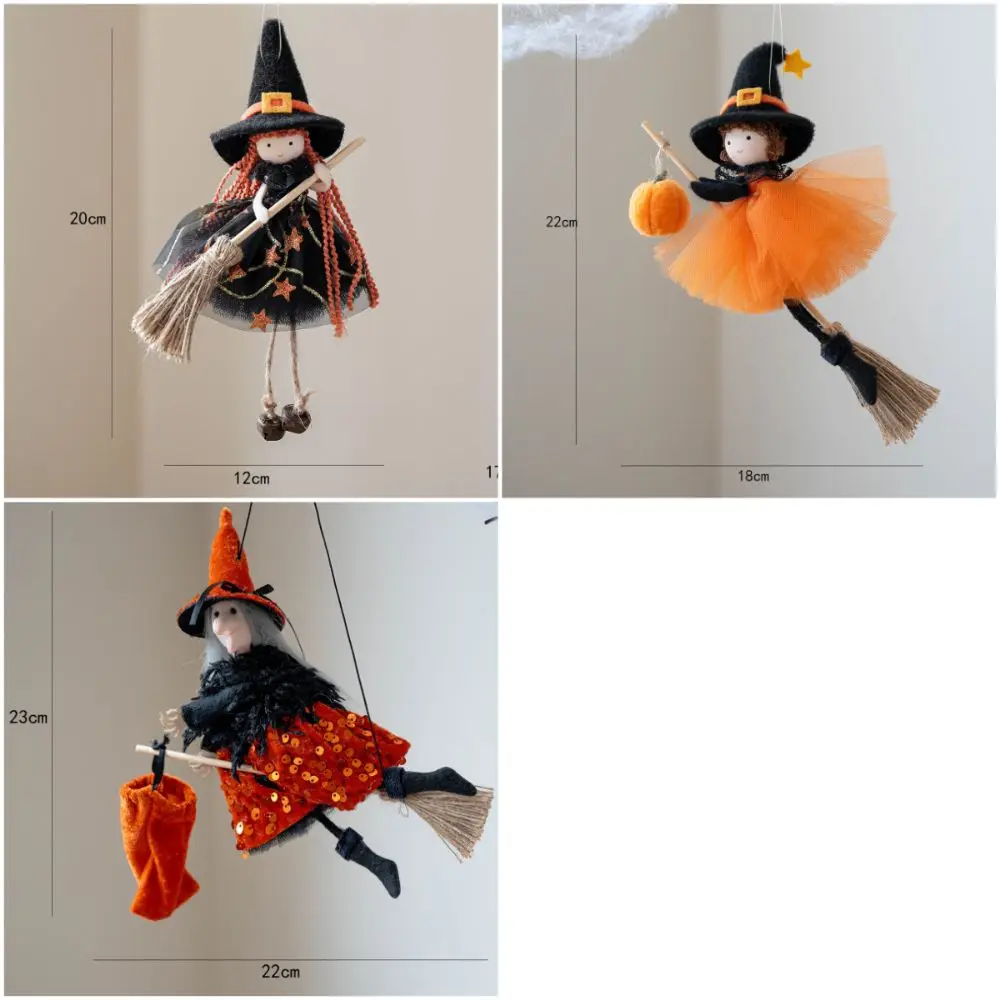 Mehrfarbige Halloween-Hängedekoration, die einen Besenstiel reiten, Hexenszene, zum Anziehen, hängende Anhänger, Cartoon-Kürbisgeist – Detail 1