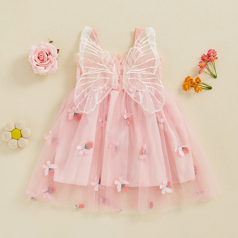Toddler Girls Sleeveless Floral Tulle Princess Dress A-line Summer Dress with Butterfly Embellishments Slip Dress 5