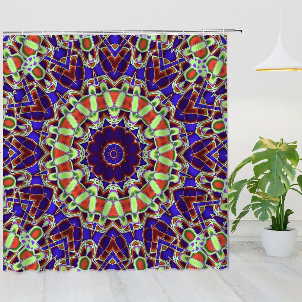 

Fabric Waterproof Shower Curtain Geometric Mandala Flower Printed Bath Curtain Polyester Home Bathroom Decor With Hooks Screen