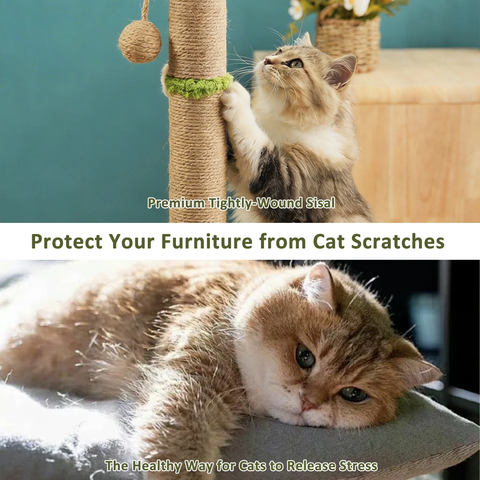 M/L Katzen-Kratzbaum, Kratzpfosten für Katzen mit Rattenloch und Interaktiven Hängenden Bällen, Geeignet für Kätzchen & Katzen – Detail 8