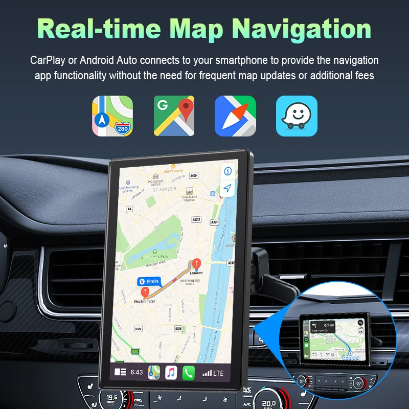 7 inch Portable Multimedia Player Carplay AI Screen IPS Touch Screen GPS Navigation Bluetooth Support Horizontal/Vertical Screen