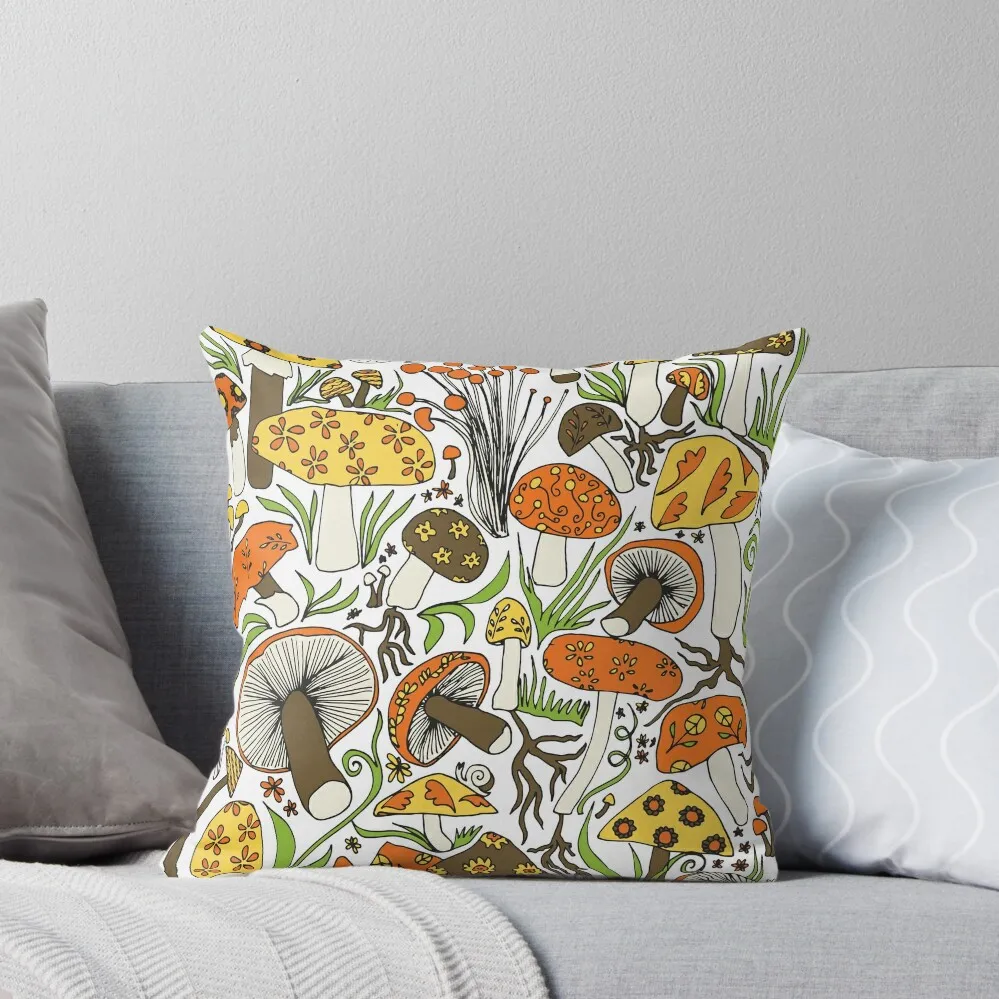

Mushrooms Drawing, Memories of the 1970s Throw Pillow Decorative pillowcase Cushion Cover