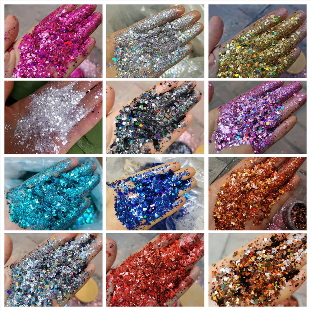 

50g Laser Nail Glitter Flakes Mix Holographic Sparkly Chunky Glitter Manicure DIY Reflective Loose Bulk Glitter Nail Art Sequins