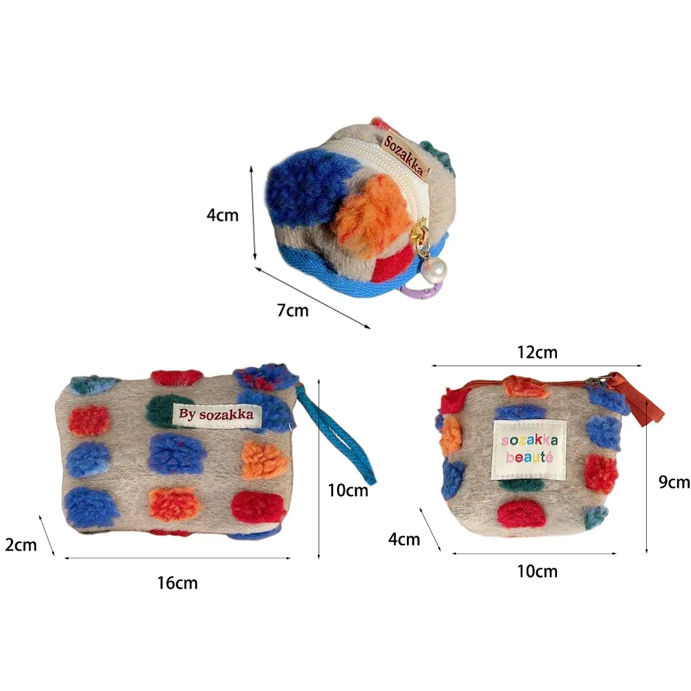 Plush Dots Plush Coin Purse Bag Pendant Retro Wallet Sanitary Napkin Storage Bag Zipper Kawaii Cosmetic Data Cable Bag