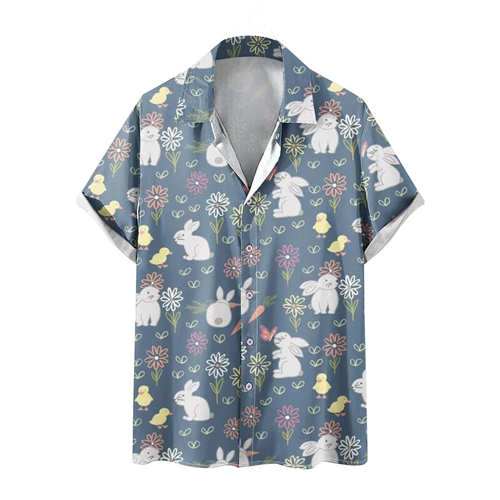 thumbnail image 1 of Camisas hawaianas de feliz Pascua para hombres, camisas con botones y estampado de huevos de conejo, camisas casuales de verano para fiestas en la playa, ropa para mujeres, 1 of 5