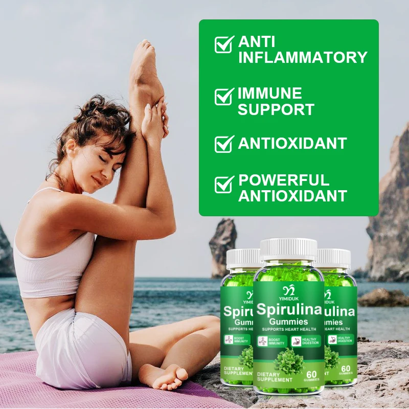 Organic Spirulina Gummies Chlorophyll Daily Cerebrovascular Protein&Amino Acids Antioxidant Detox Skin Care
