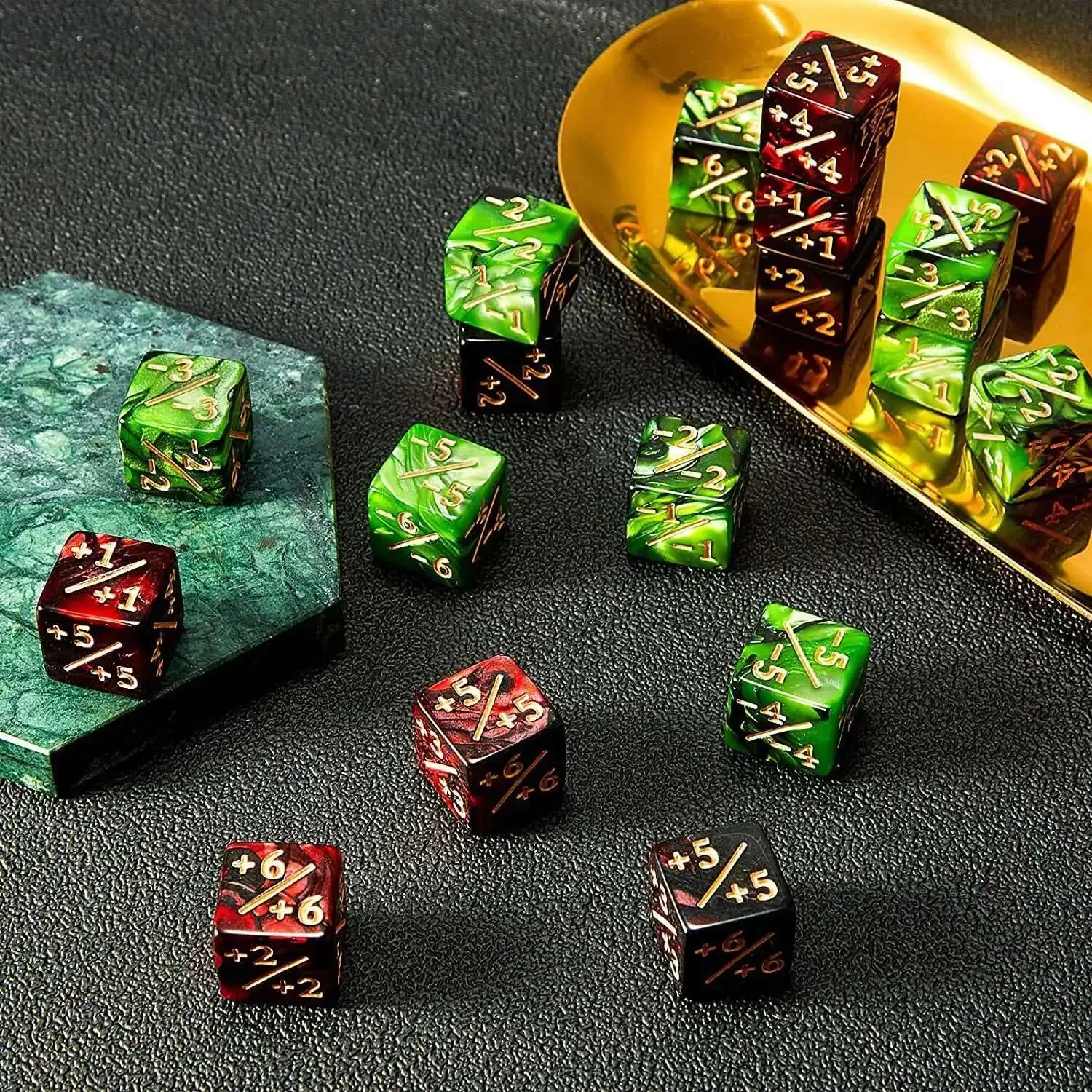 16mm 6 Side Dice Counters +1/-1 Dice Counting Negative Dual Color Positive and Negative Dice 10Pcs