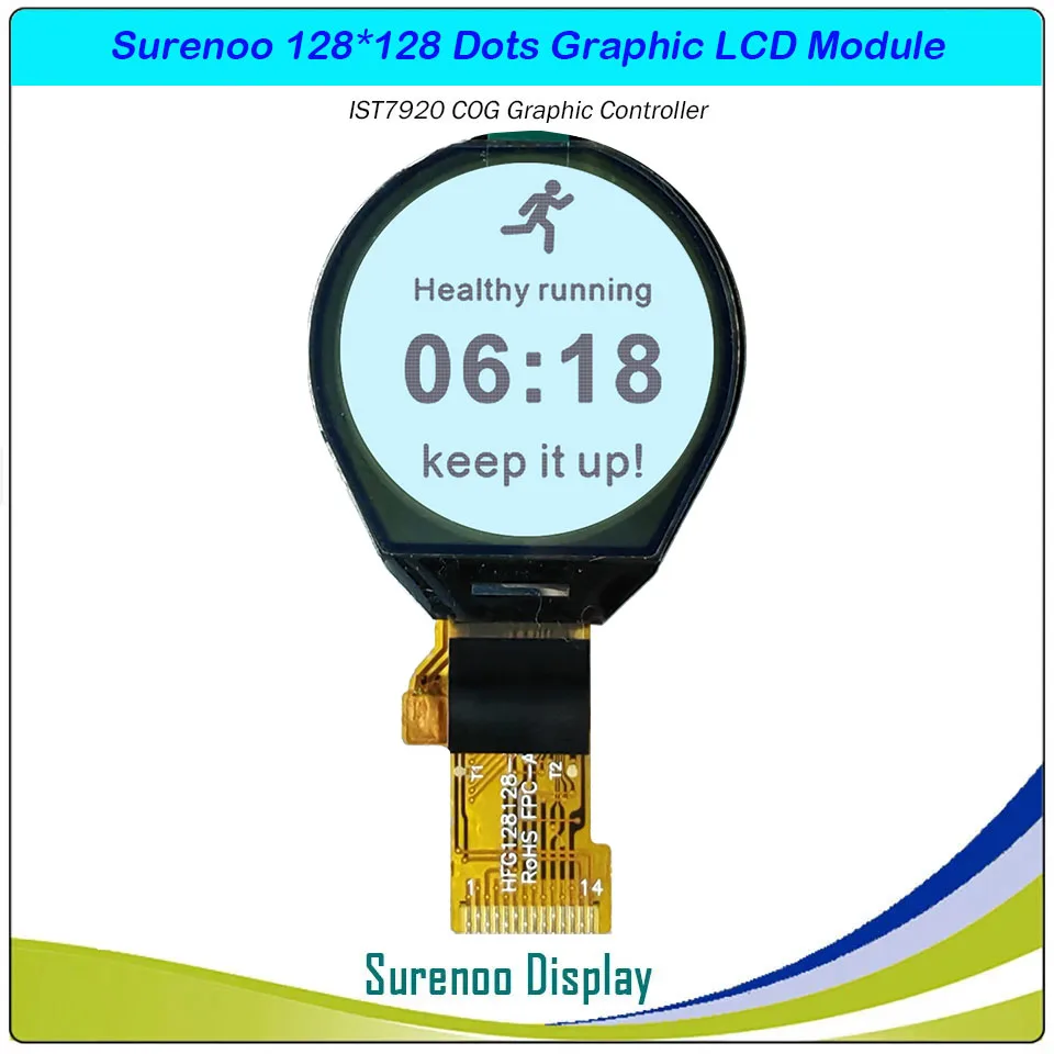1.05" 128128 128*128 Round Circular Graphic Serial SPI COG Matrix LCD Module Display Screen build-in IST7920 Controller