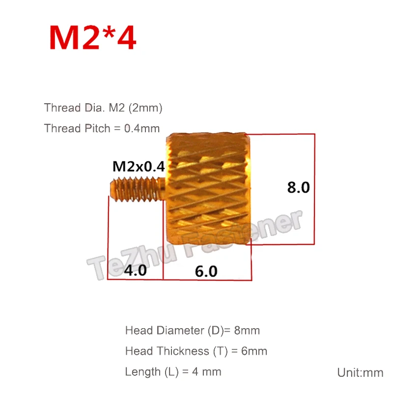 Aluminum Knurled Hand Tighten Thumb Screw Bolt - 4mm Length
