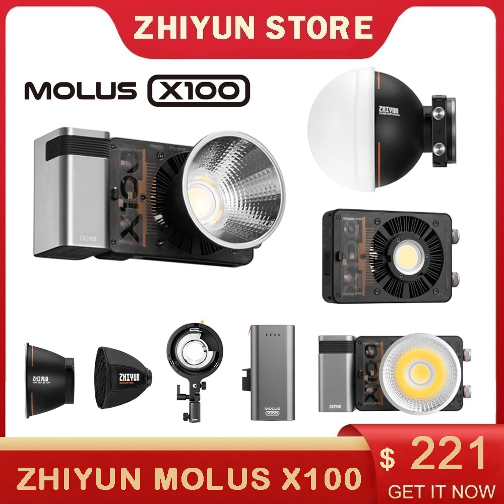 ZHIYUN MOLUS X100 LED Video Light Photography Lighting Fill Light for Photos Studio Video Youtube/Outdoor Shooting