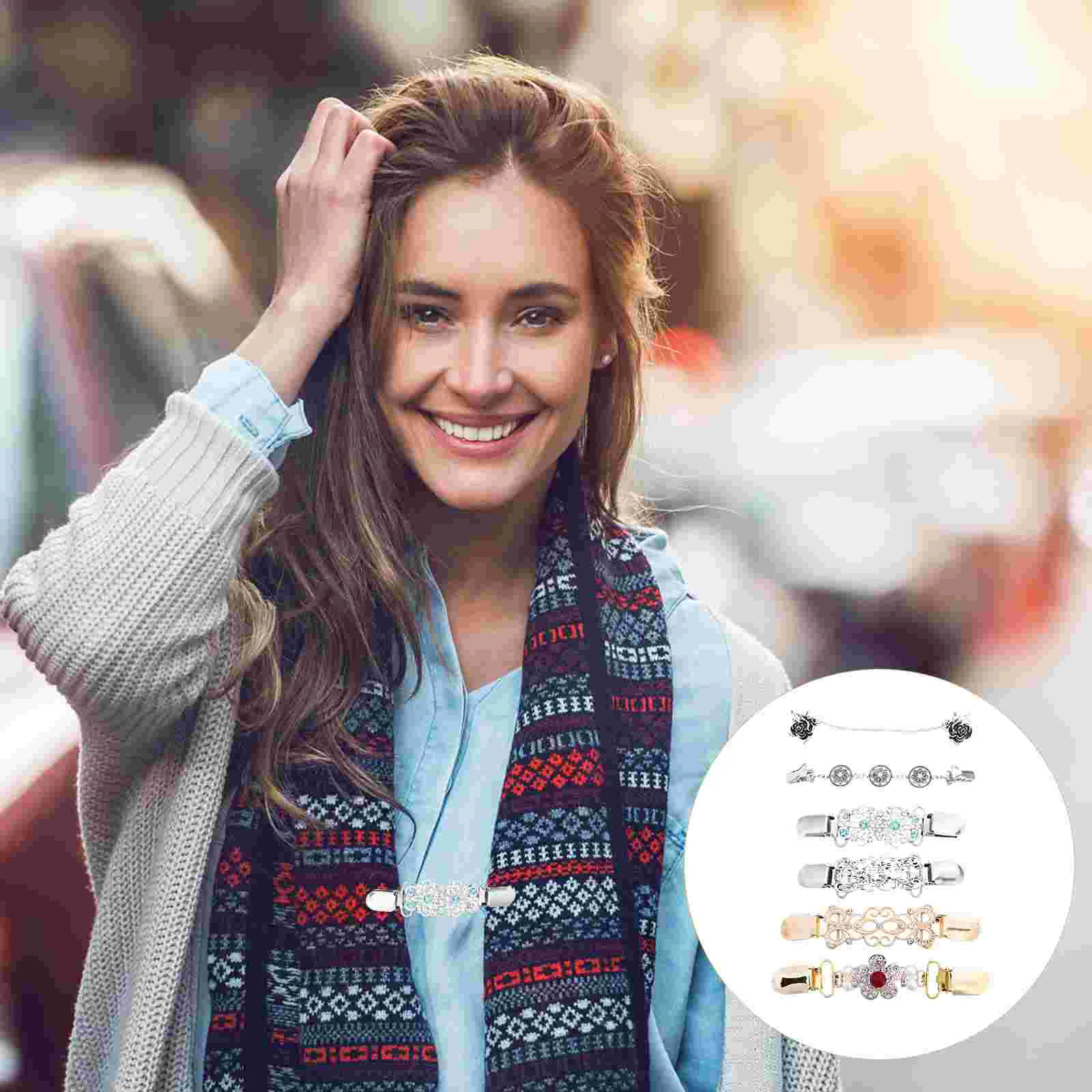 

6 PCS Lavalier Cardigan Collar Clip Women Brooch Shawl Sweater Dress Formal Wear Clips Women's