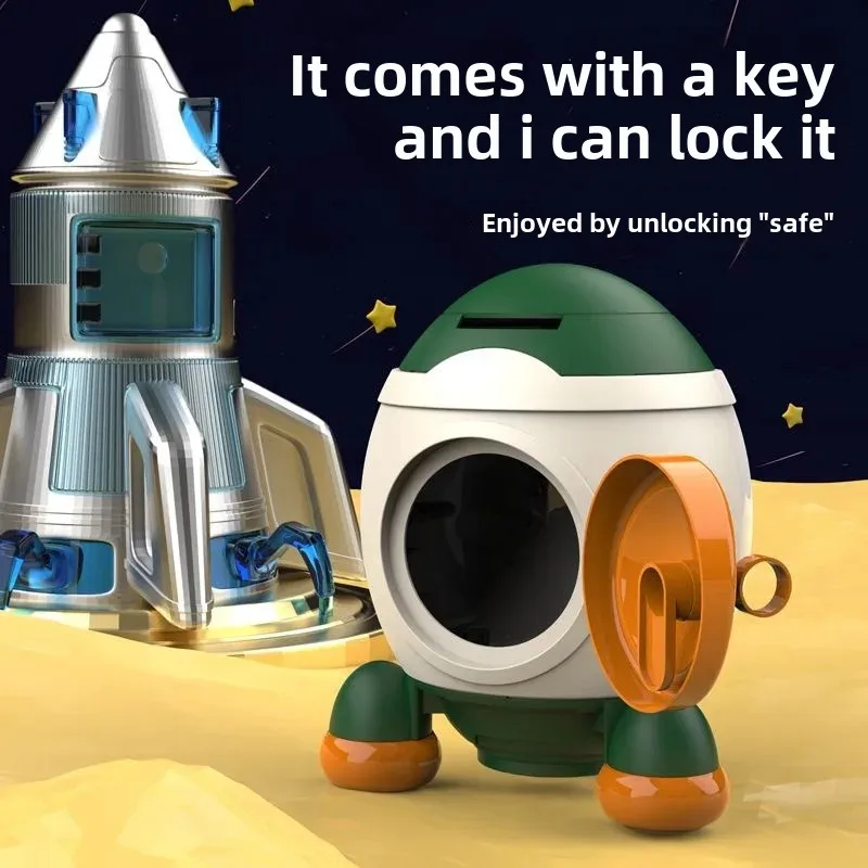 Creative Cartoon Rocket Money Box Kids Saving Toy Large Capacity Interactive Treasure Chest Ideal Gift for Children