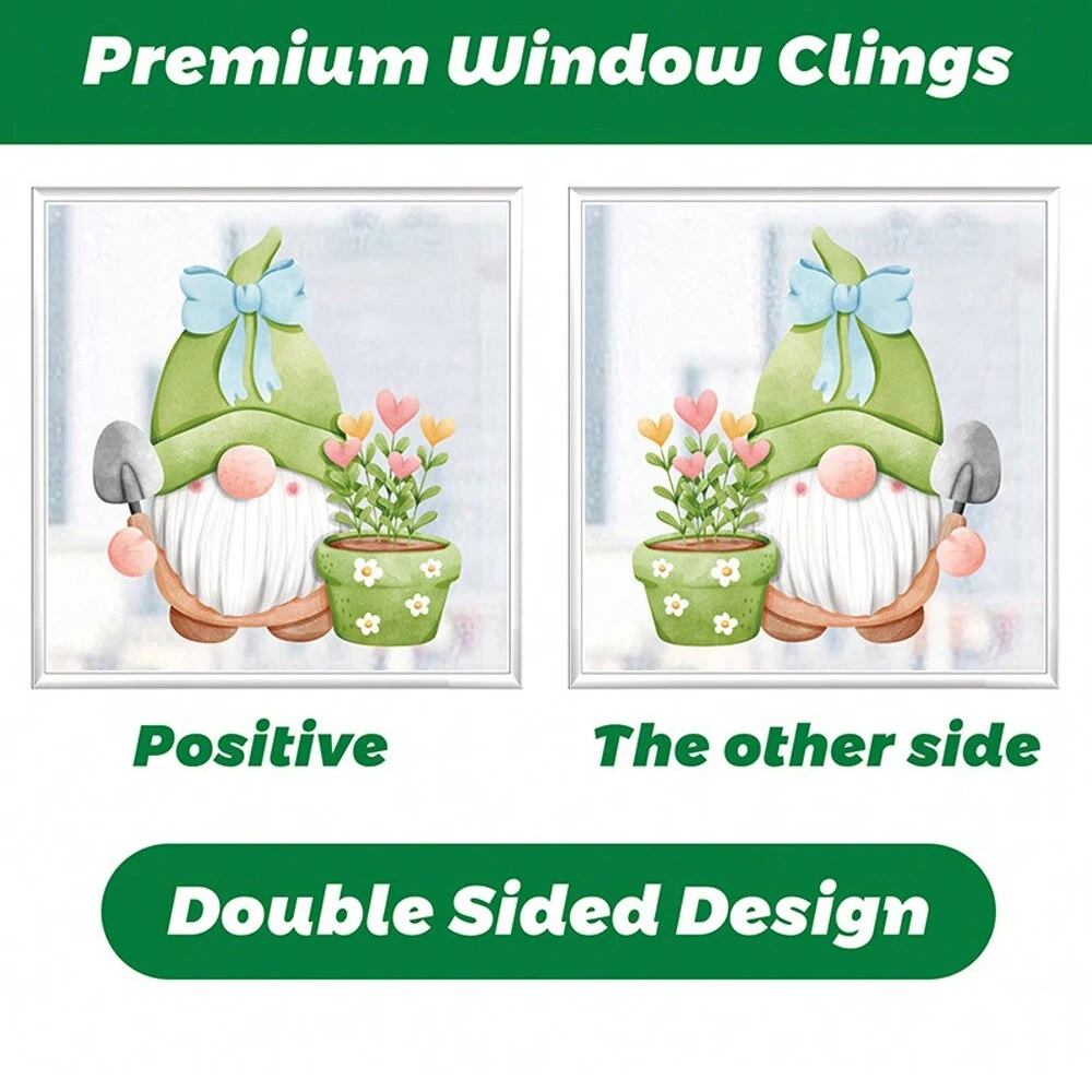 Spring Gnome Window Clings Double Sided Faceless Doll Static Stickers 9 Sheets Cute Glass Art Decals for Home DIY Decor Supplies