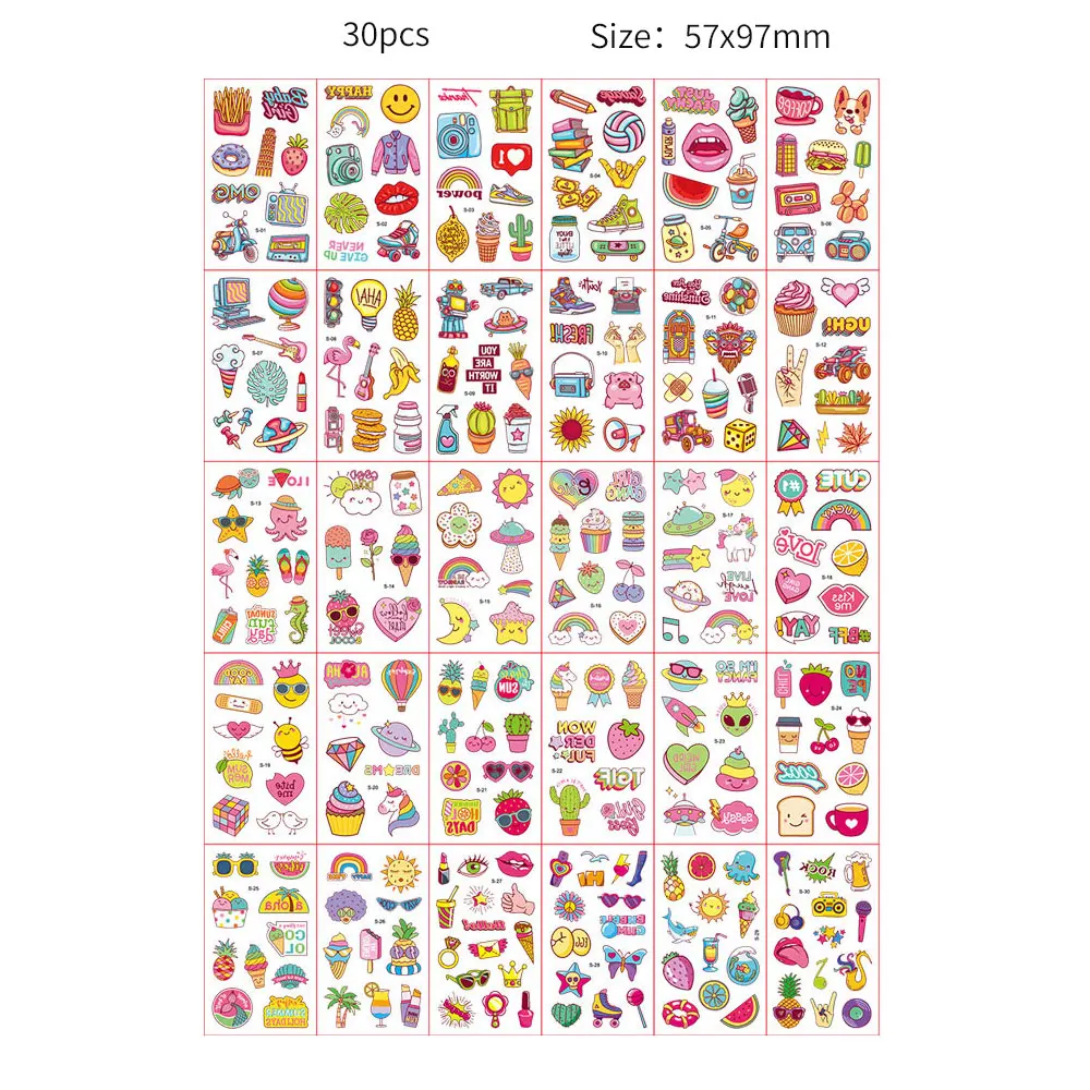 30pcs Small Cute Tattoo Stickers for Hand Fingers Disposable Cartoon Star Sun Pattern Temporary Tattoos for  Hand Tattoo
