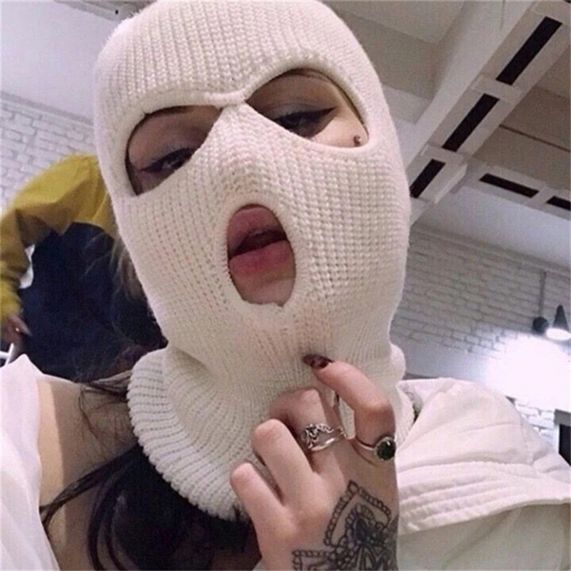 New Fashion 3-Hole Knitted Full Face Cover Ski Mask, Winter Balaclava Warm Knit Full Face Mask For Outdoor Sports
