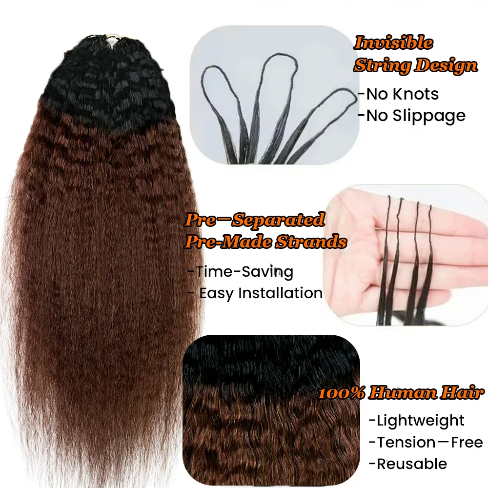 Human Crochet Hair Pixie Curly Feather Crochet Real Human Hair Extensions Ombre Brown Crochet Bundles Pre-Separated Knotless 2
