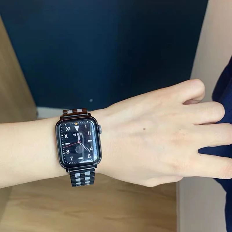 Luxury Resin Strap For Apple Watch Band 40mm 44mm 42mm Bracelet Stainless Steel Belt For iWatch 8 7 45mm 41mm iWatch 6 5 4 3 SE