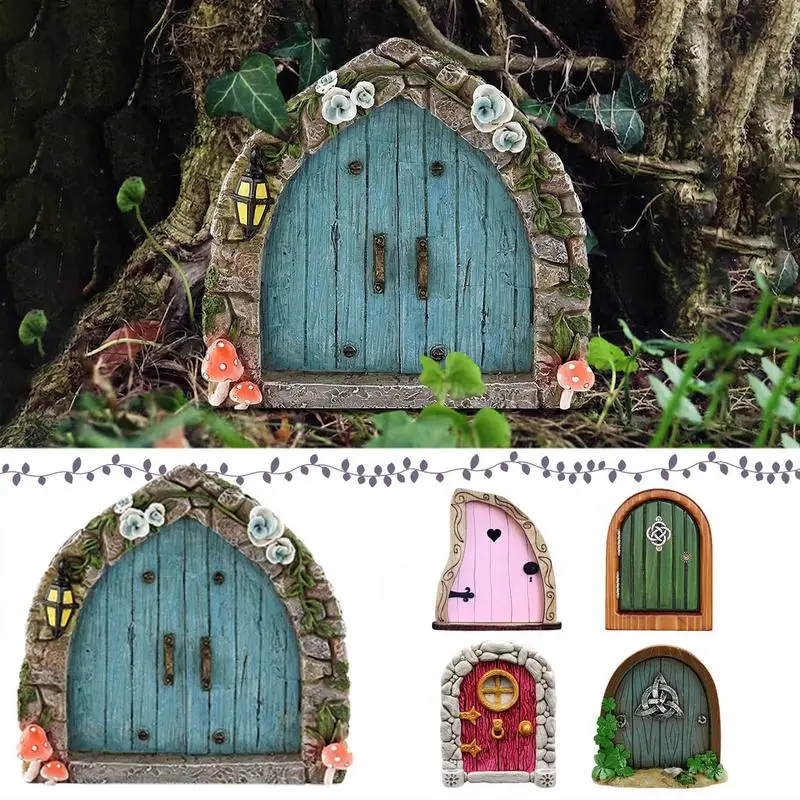 

Miniature Fairy Door Figurines Elf Home Wooden Fairy Garden Door Art Sculpture Statues Decor Outdoor Decor Fairy Garden Door