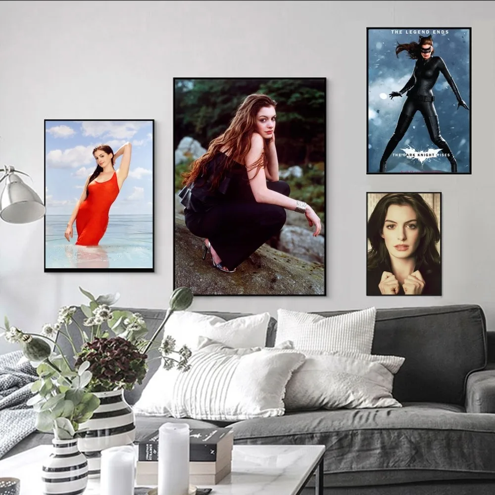 

A-anne H-hathaway Poster Self-adhesive Art Poster Retro Kraft Paper Sticker DIY Room Bar Cafe Vintage Decorative Painting