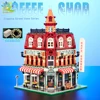 HUIQIBAO Toys MOC City Corner Coffee Shop Architecture Style Street View Micro Building Blocks for Children Construction Bricks 4