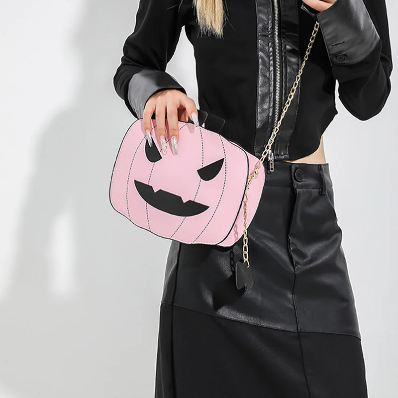 Halloween Crossbody Bags for Women Cute Ghost Chain Pumpkin Shoulder Bag Girls PU Leather Candy Color Purse and Handbag