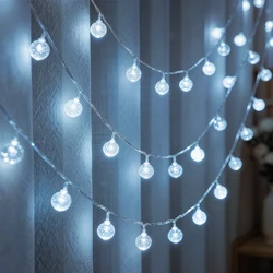 Waterproof Crystal Globe Ball String Lights - LED Fairy Garland for Outdoor Garden & Events (WHITE)