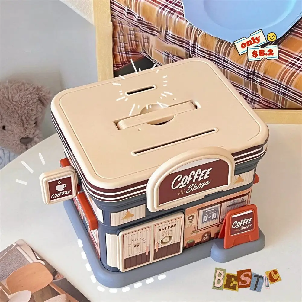 New Store Shaped Money Box Creative Plastic Key Lock Cash Box Students Portable Piggy Bank Safe Savings Jar For Kids Adults Gift