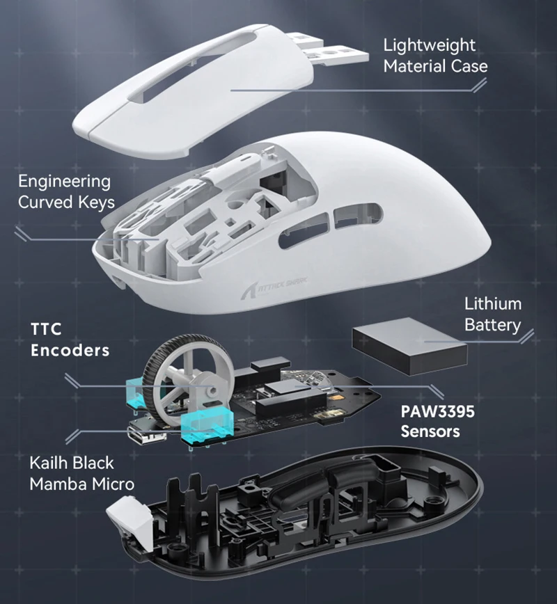 

Attack Shark X3 PixArt PAW3395 Bluetooth Wireless Mouse 2.4G Tri-Mode Connection, 26000dpi, 650IPS, 49g Game Office Macro Mouse