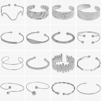 Stylish Simple Stainless Steel Open Cuff Bangles Girl Women Jewelry Gifts Non-Tarnish Steel Color Adjustable Opening Bracelets 1