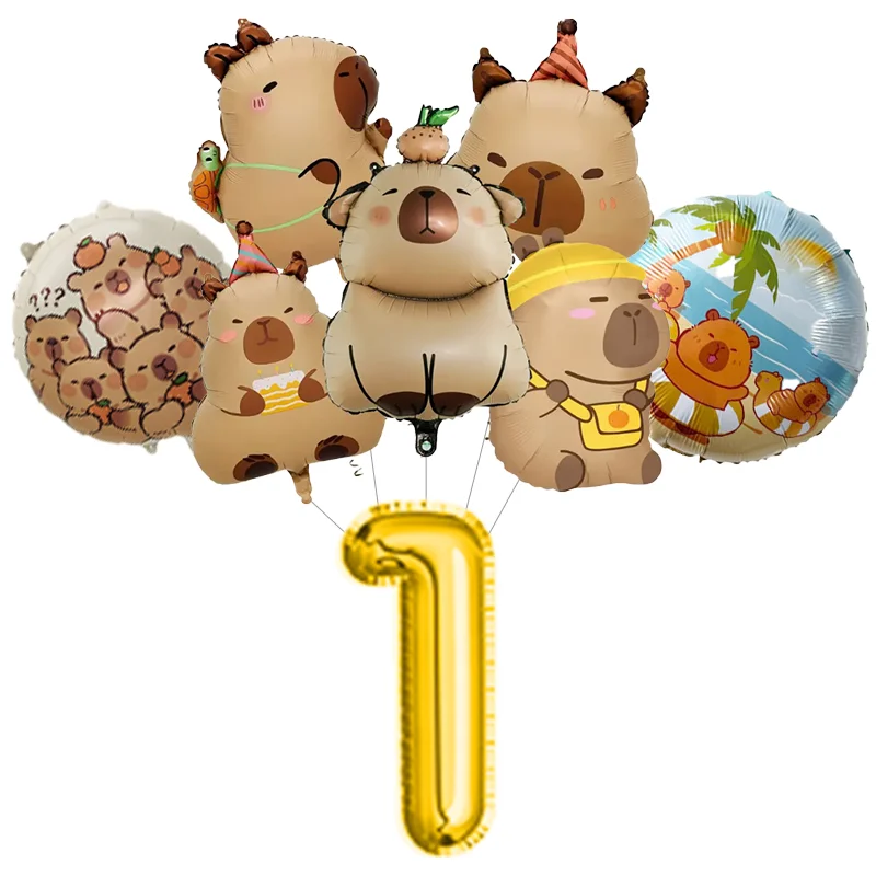 Capybara-Geburtstagsdekorationsset, Ballon, Geschirr, Teller, Tasse, Geschenktüte, Kuchendekoration, alles Gute zum Geburtstag, Capybara-Mädchen-Thema, Partygeschenke – Detail 2