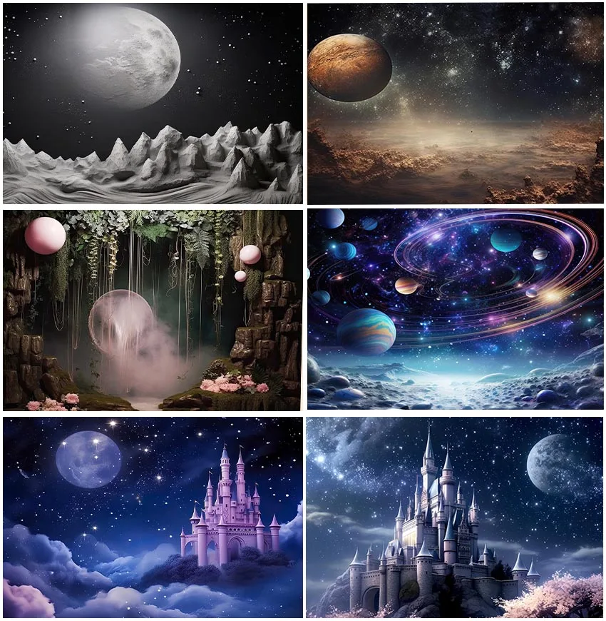 

Фон для фотосъемки с изображением Луны звездной ночи звезд приключений новорожденных детей принцессы мечты на день рождения