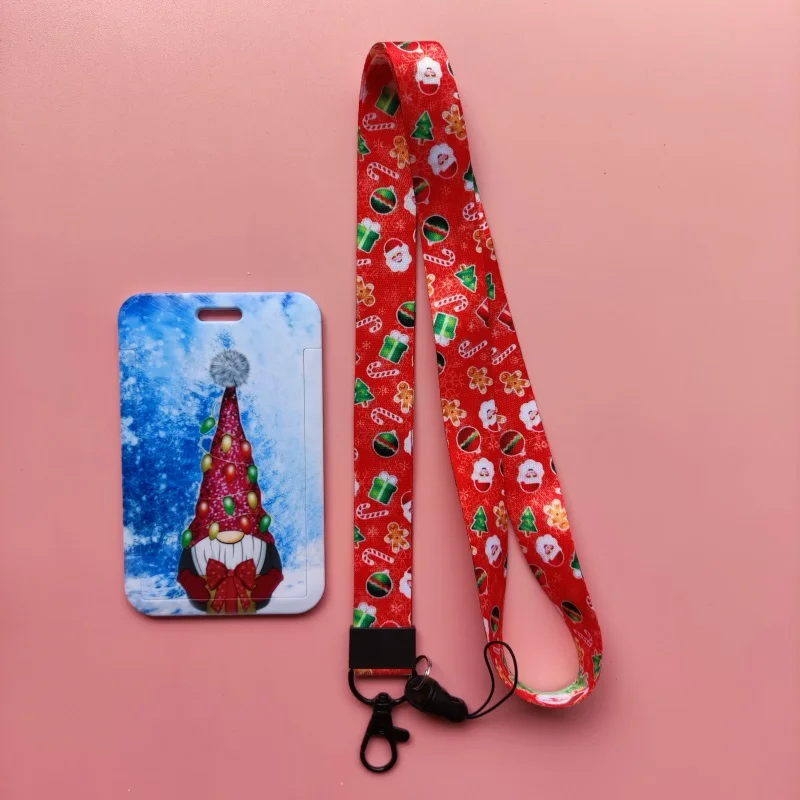 Feliz Natal Dos Desenhos Animados Gnomes Lanyard Titular Do Cartão De Identificação, Titular Do Crachá, Caso Do Cartão De Crédito, Yule Chaveiro, Xmas Presente