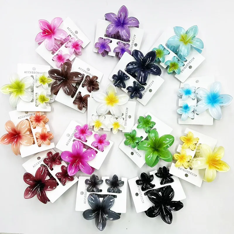 3-Pack Plumeria Flower Hair Claws-Colorful Plastic Clips for Women Summer Ponytail Barrettes&Hairpins Girls Hair Accessories