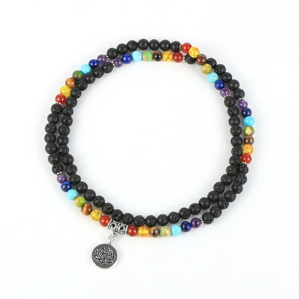 

Luxury 7 Chakra Yoga 108 Mala Beads Necklace For Men Women Buddha Lotus OM Charm Lucky Rosary Real Healing Gemstone Jewelry